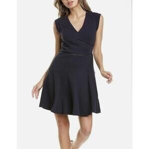 NEW Rebecca Taylor Women Taylor Dress 410 Navy Blue V-Neck Fit and Flare Dress 8
